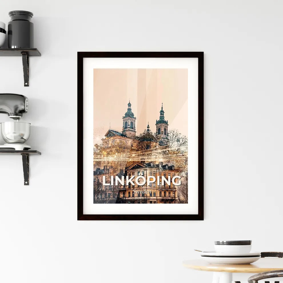 LinkÃ¶ping Cityscape Double Exposure Art Poster Framed Print
