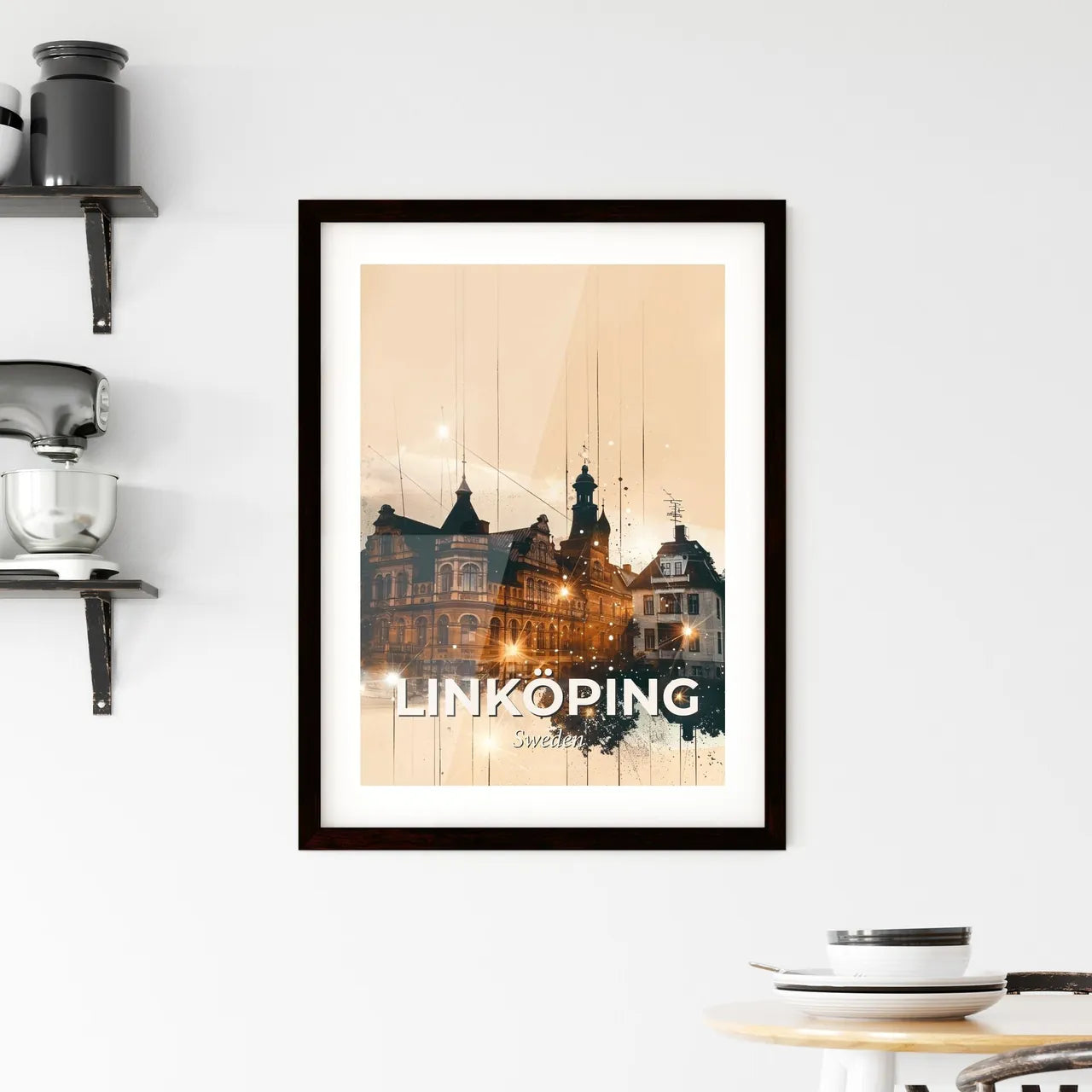 Linköping Skyline Minimalist Poster Art Framed Print