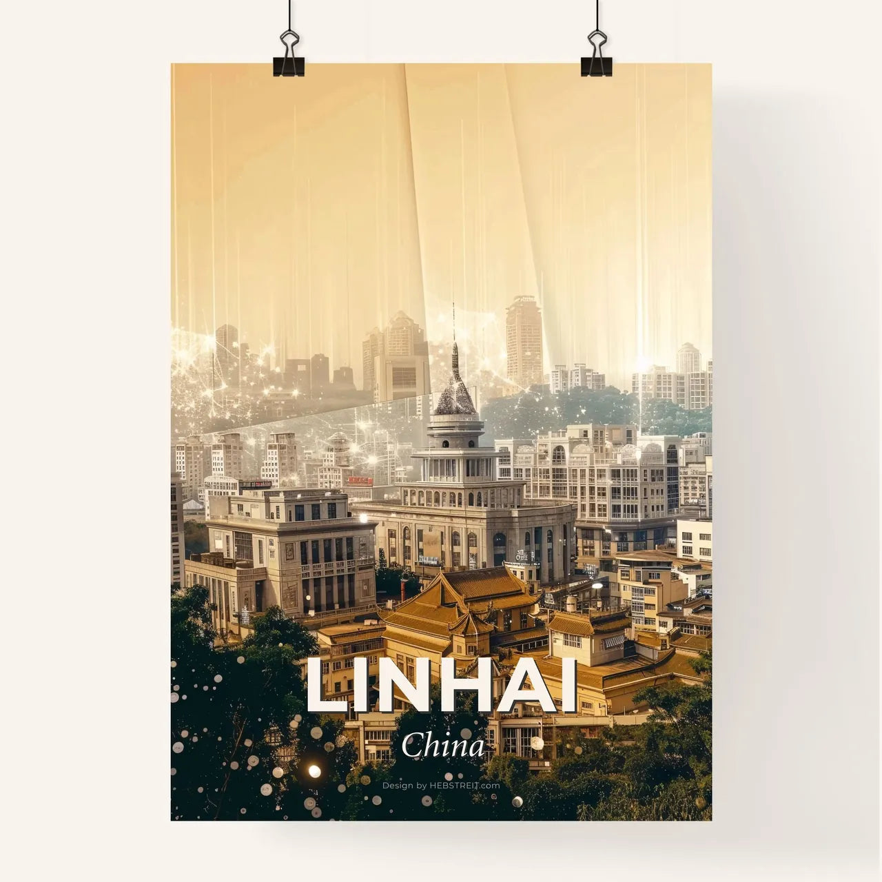 Linhai Skyline Double Exposure Art Poster Poster