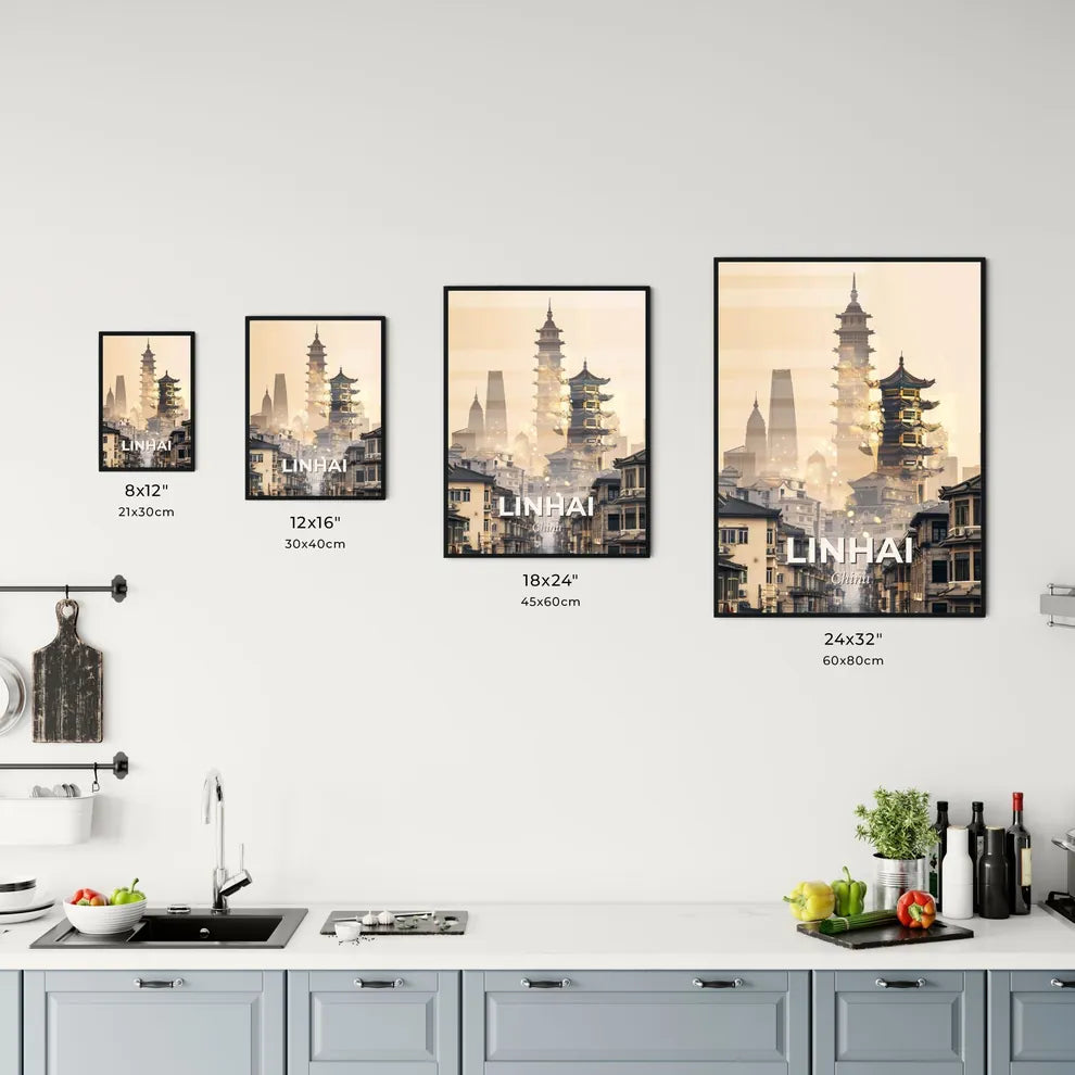Linhai China Skyline Vista Night Lights Poster Office Art