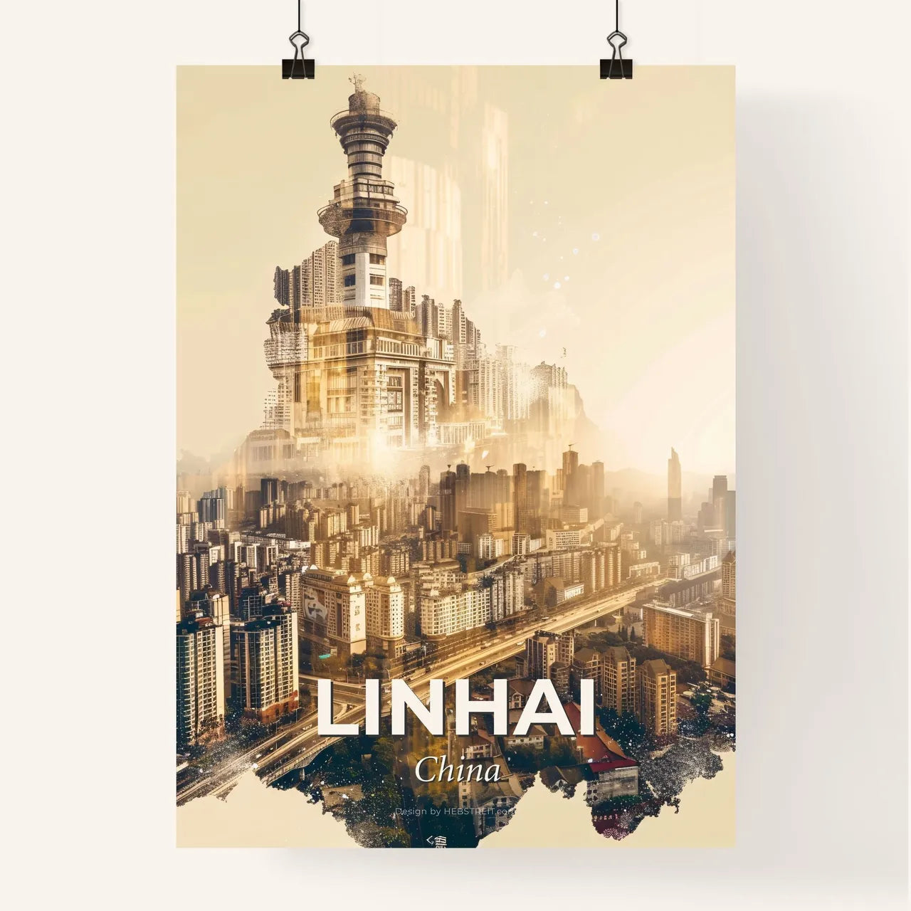 Linhai Skyline Double Exposure Art Poster Poster