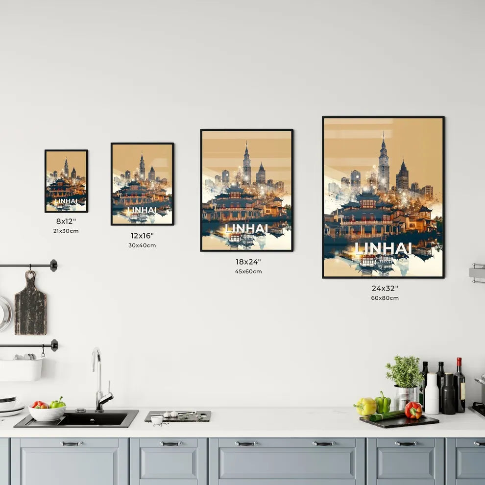 Linhai, China: Double Exposure Skyline Art Office Art