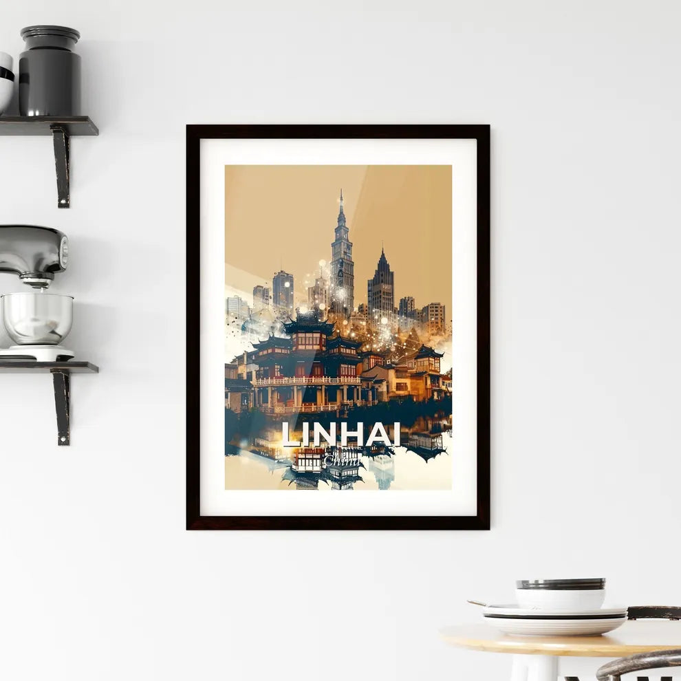 Linhai, China: Double Exposure Skyline Art Framed Print
