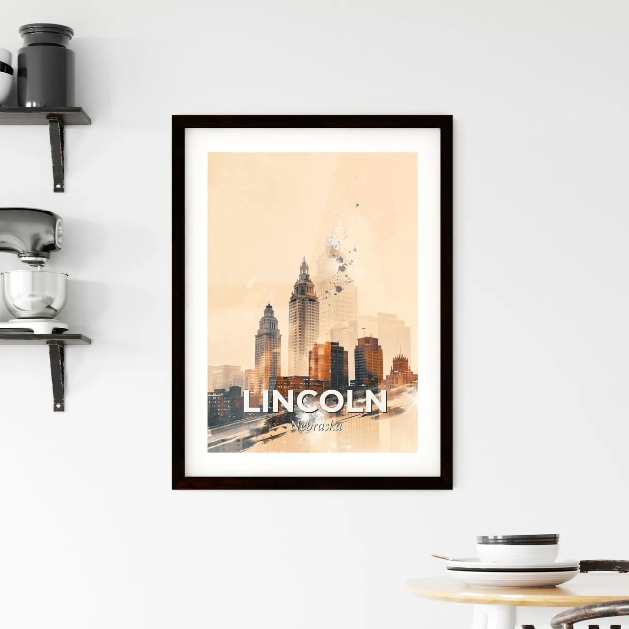 Lincoln Skyline Nebraska Cityscape Double Exposure Art Framed Print