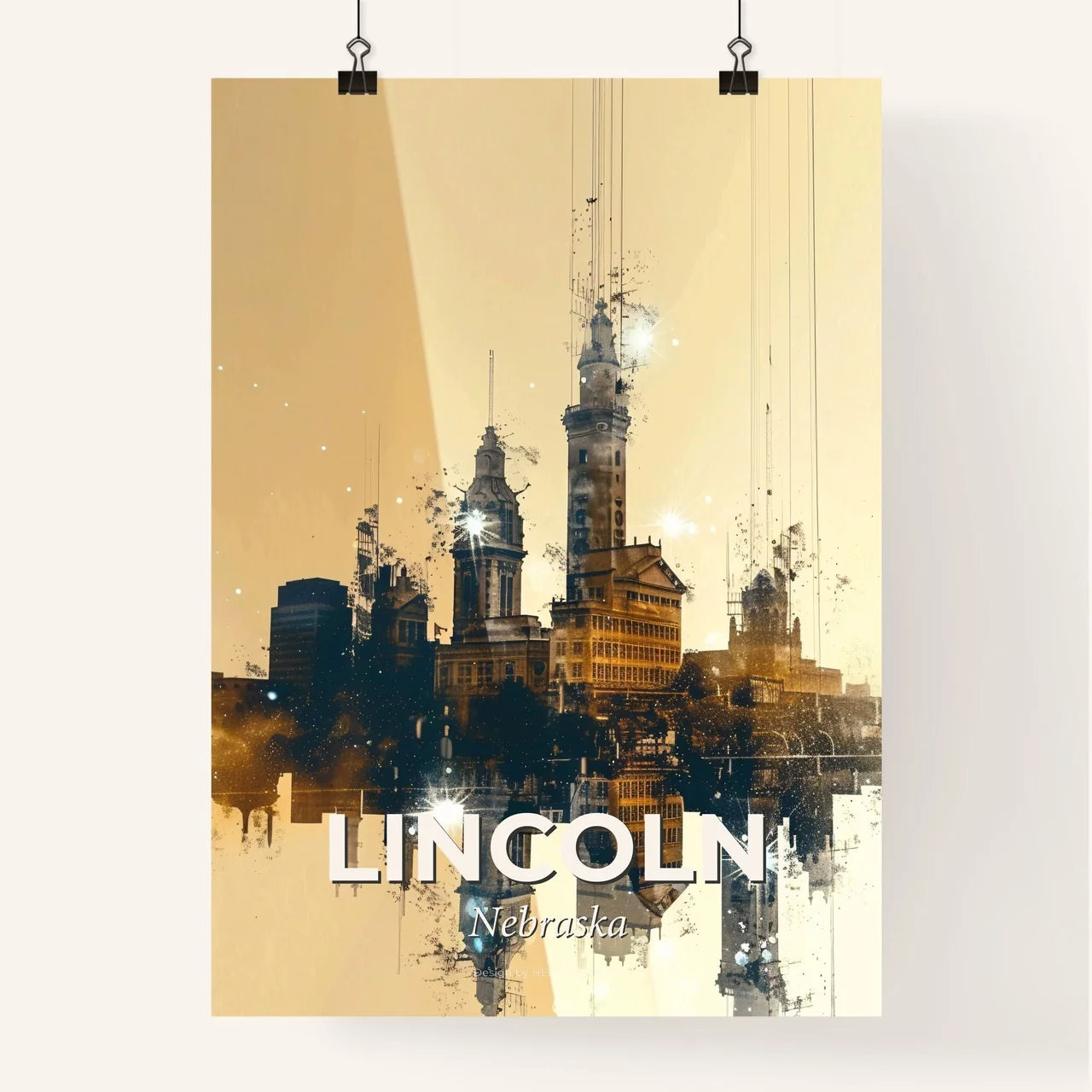 Lincoln City Skyline Double Exposure Art Poster