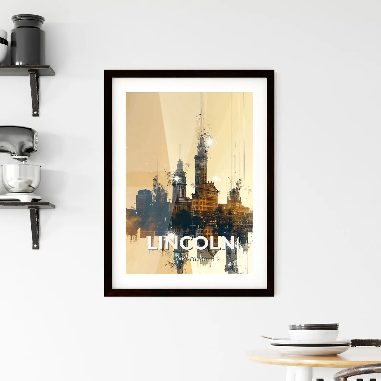 Lincoln City Skyline Double Exposure Art Framed Print