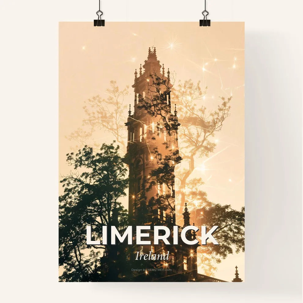Limerick City Skyline Silhouette Double Exposure Art Poster Poster