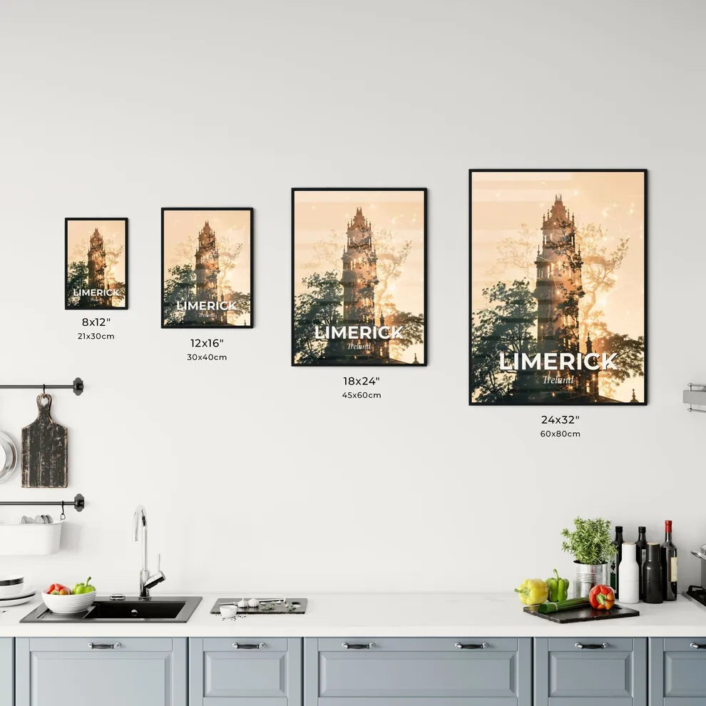 Limerick City Skyline Silhouette Double Exposure Art Poster Office Art