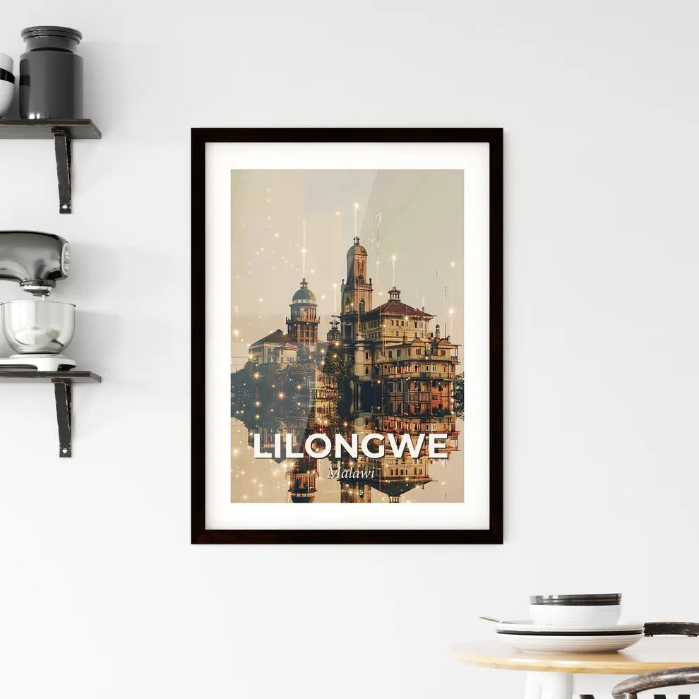 Lilongwe Skyline Double Exposure Art Poster Framed Print