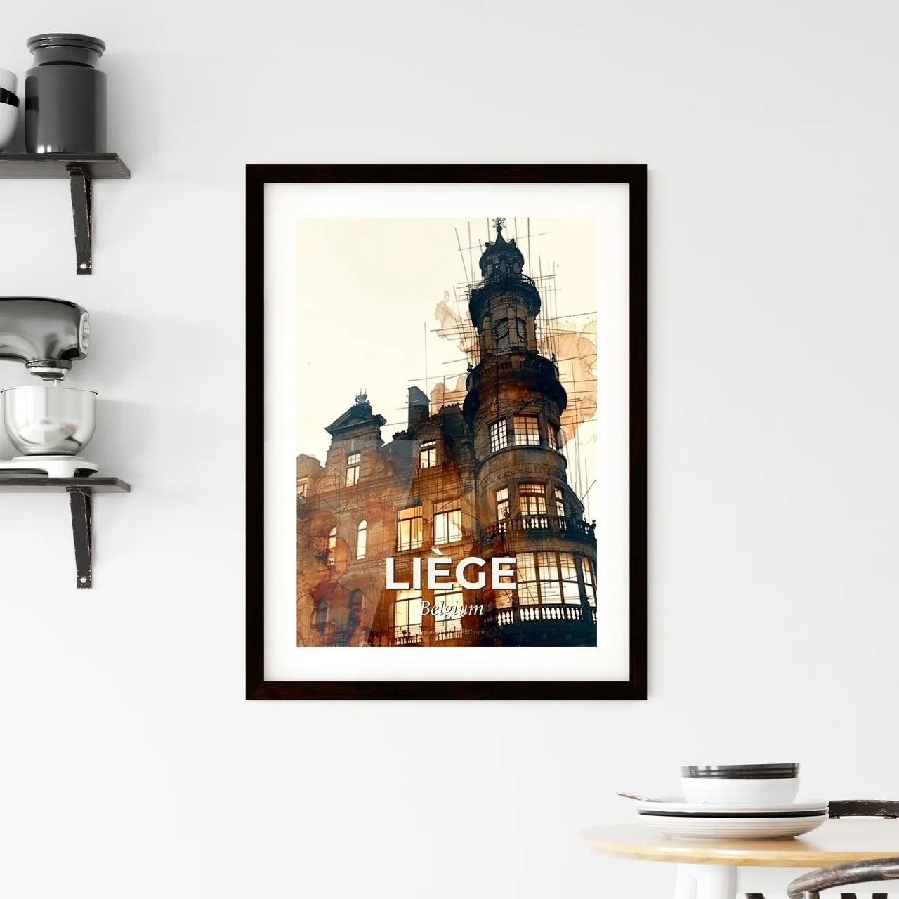 LiÃ¨ge Skyline Double Exposure Composite Art Poster Framed Print