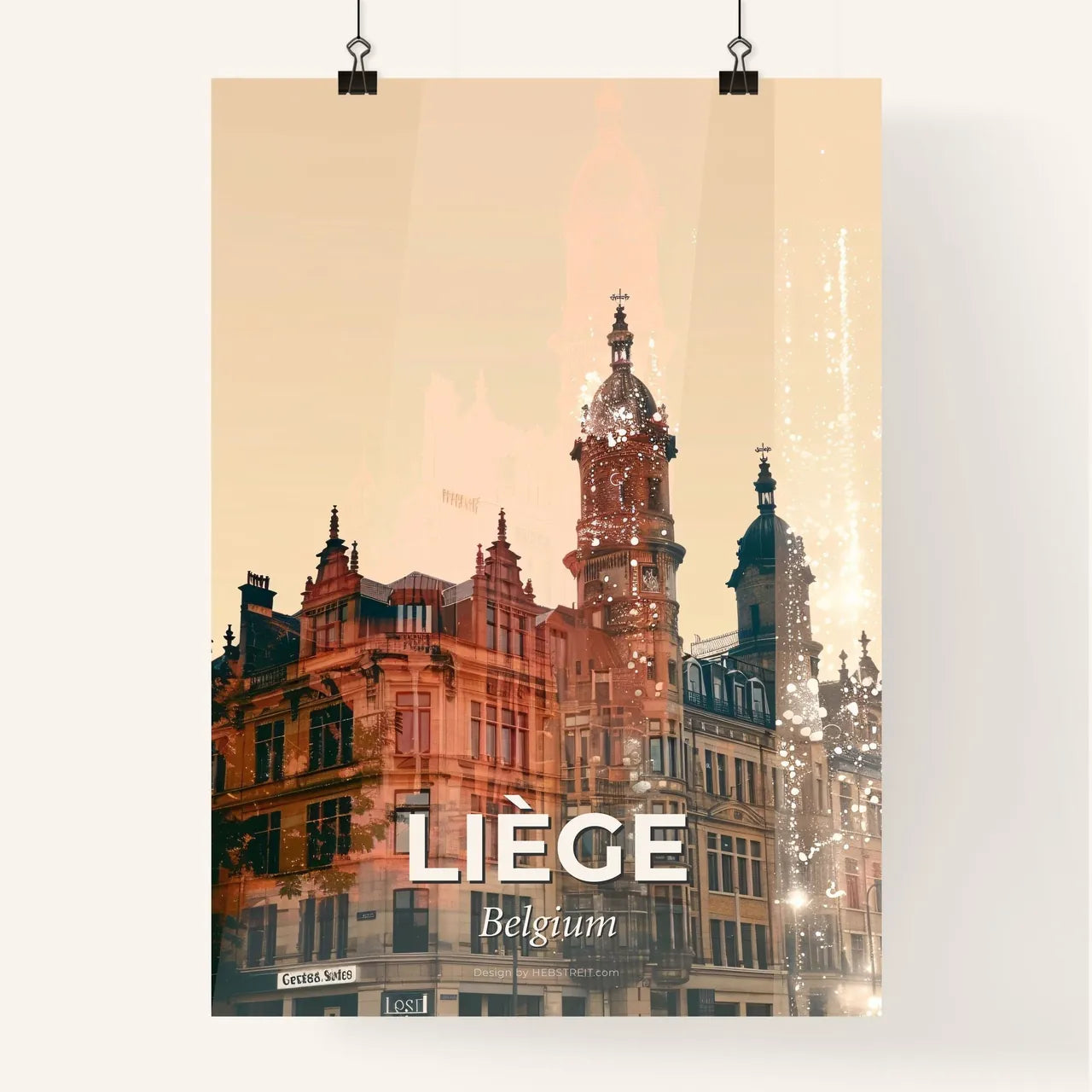 Liège Double Exposure Skyline Poster Art Poster
