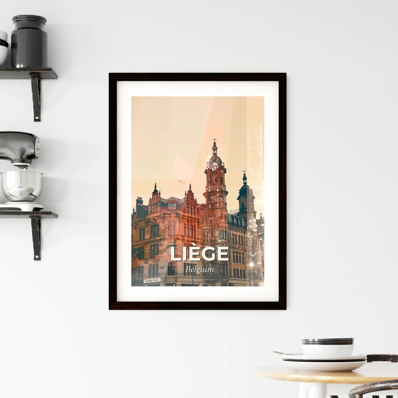Liège Double Exposure Skyline Poster Art Framed Print