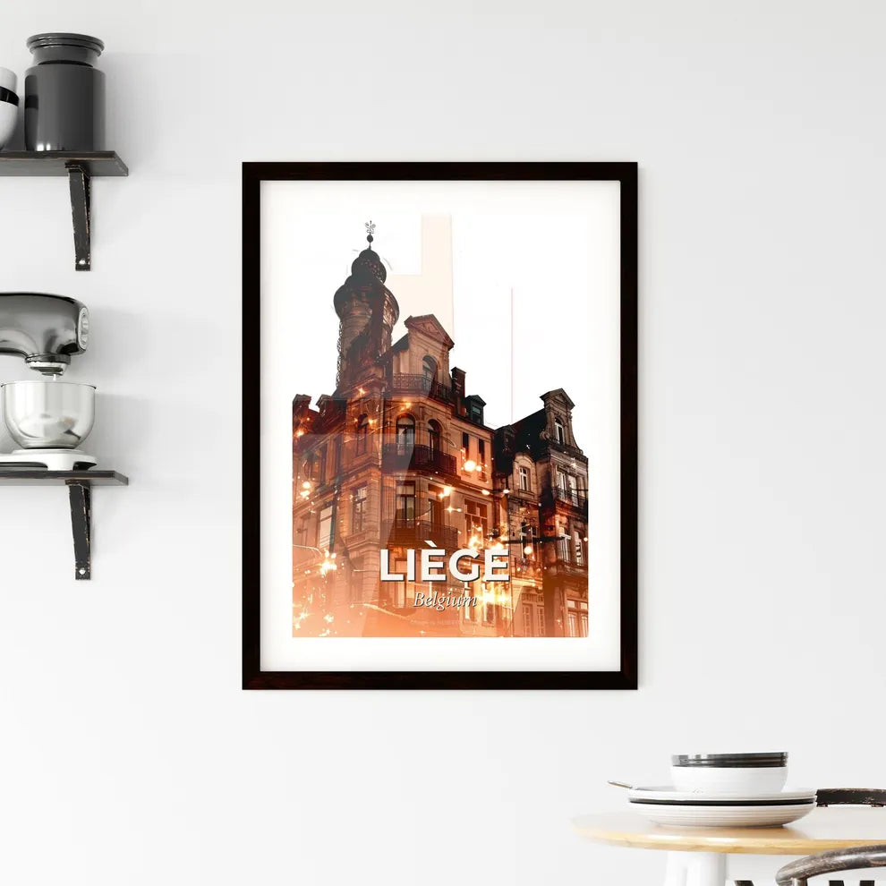 Liège Skyline Icon Silhouette Poster Art Framed Print