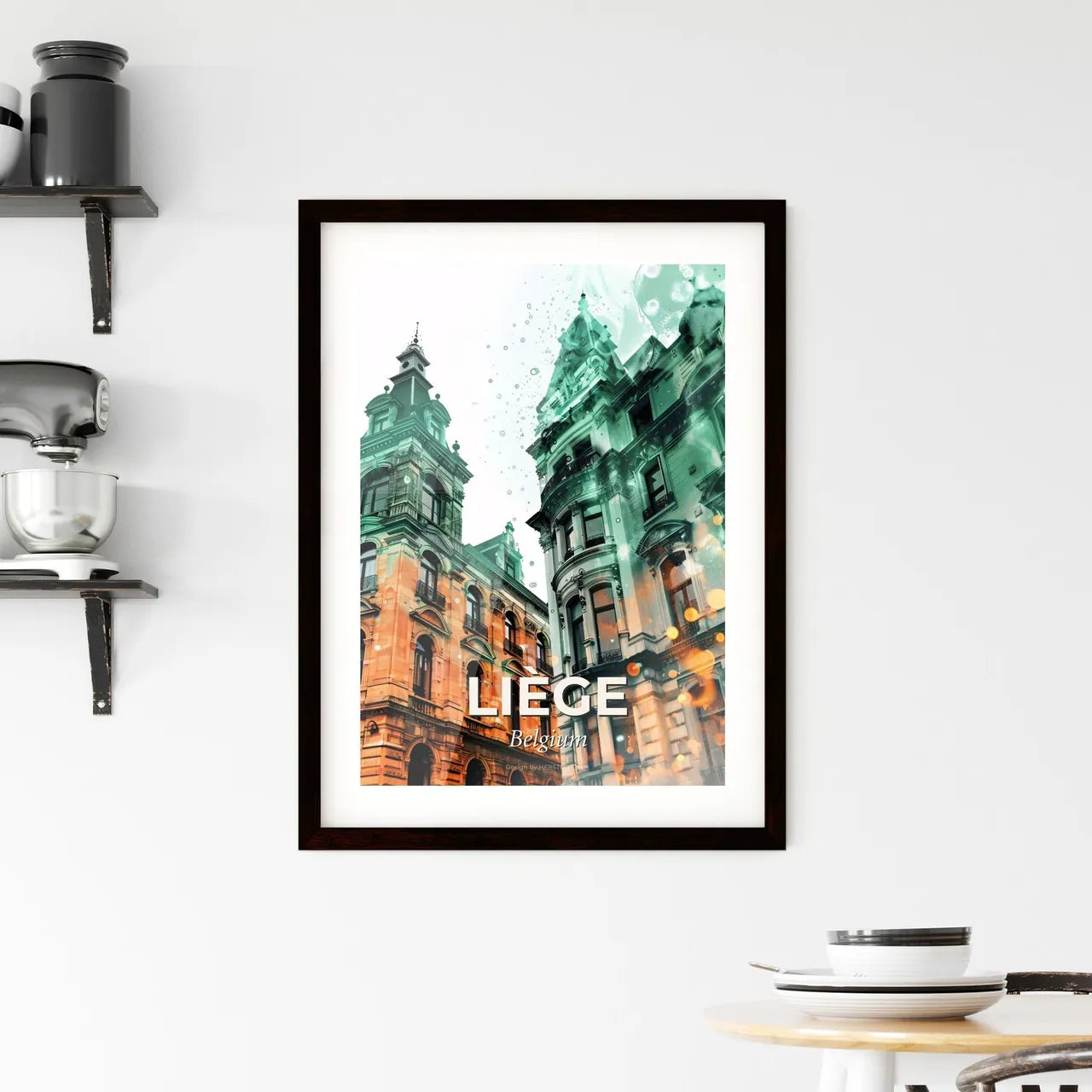 Liège Skyline Silhouette Art Deco Composite Paper Poster Framed Print