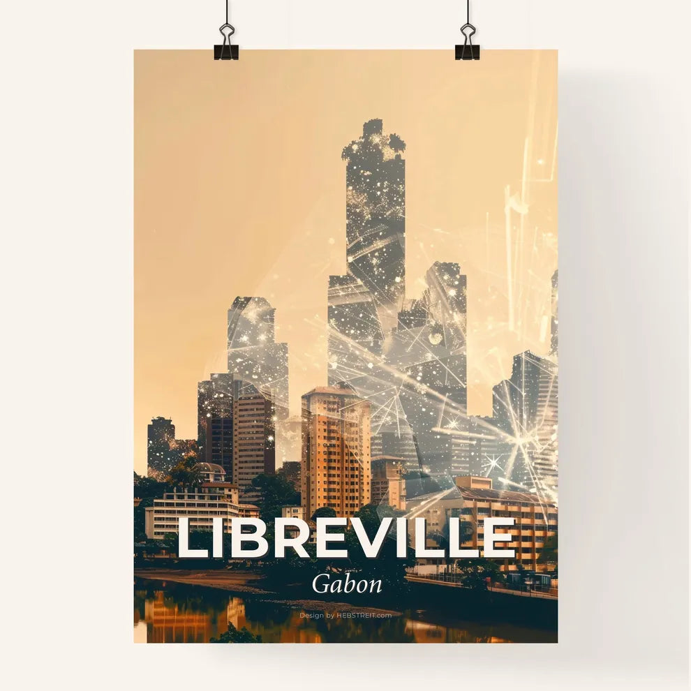 Libreville Skyline Composite Art Poster, Bright Beige Poster