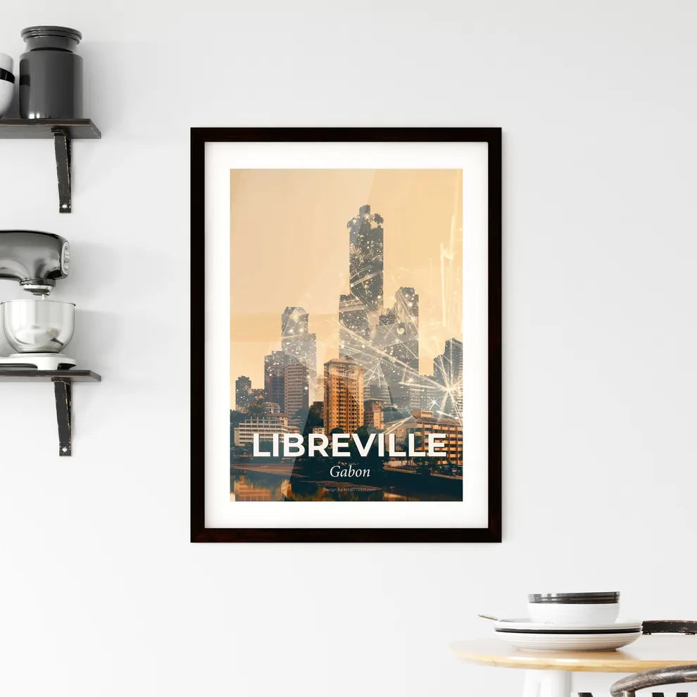Libreville Skyline Composite Art Poster, Bright Beige Framed Print