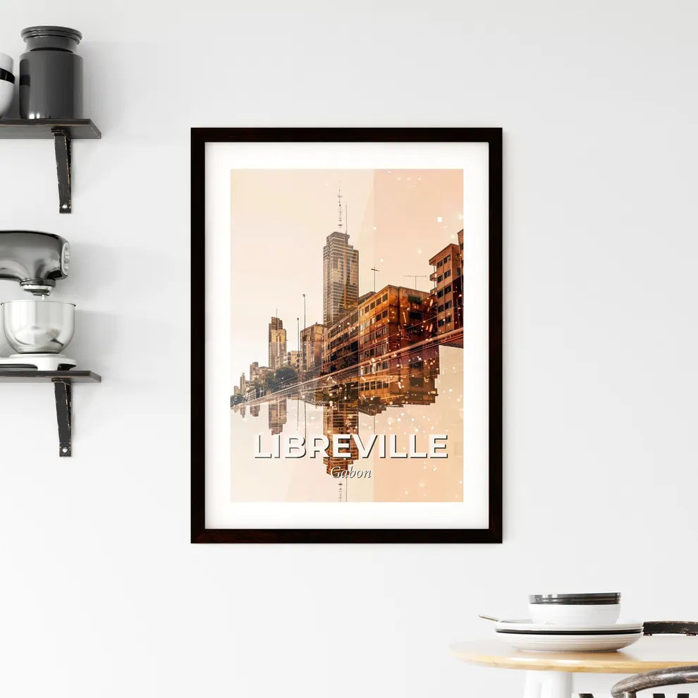 Libreville Iconic Skyline Art Bright Beige Framed Print