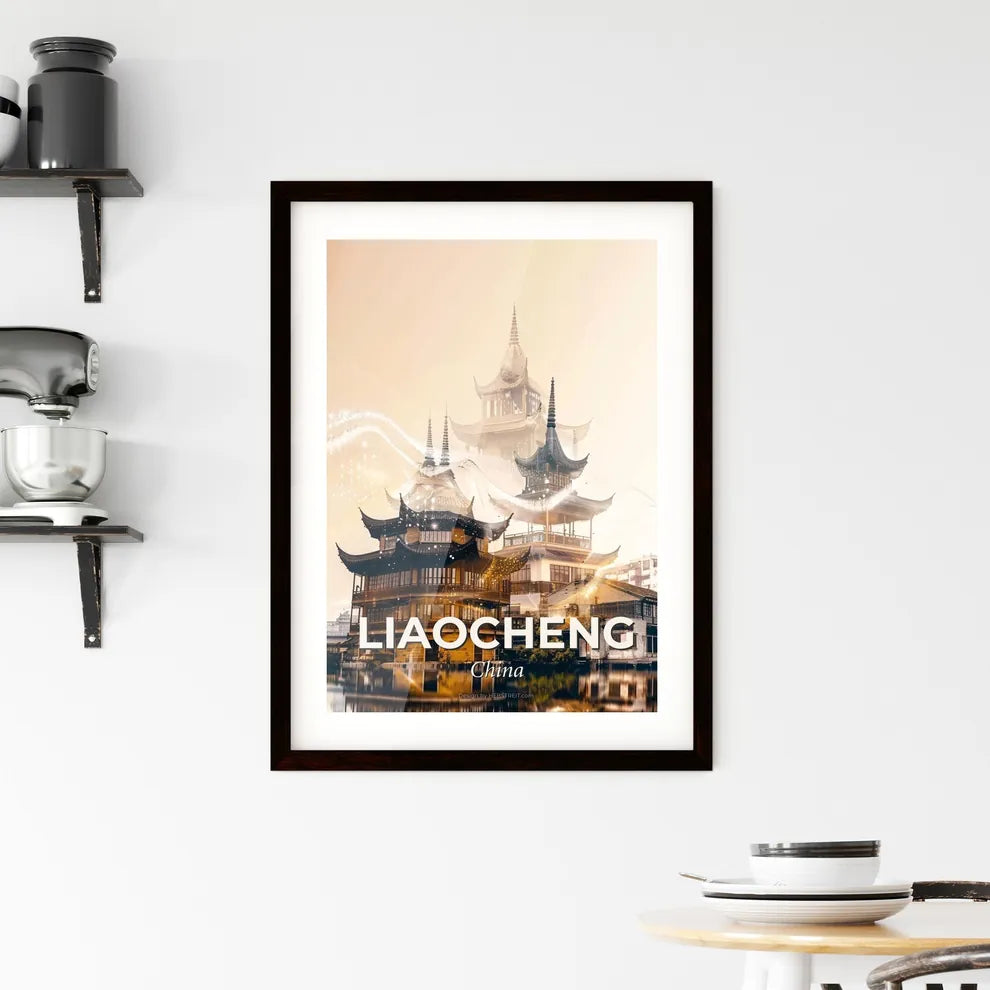 Liaocheng: Double Exposure Skyline Cityscape Poster Framed Print