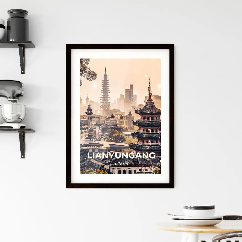 Lianyungang: City Icon Skyline Night Glow Framed Print