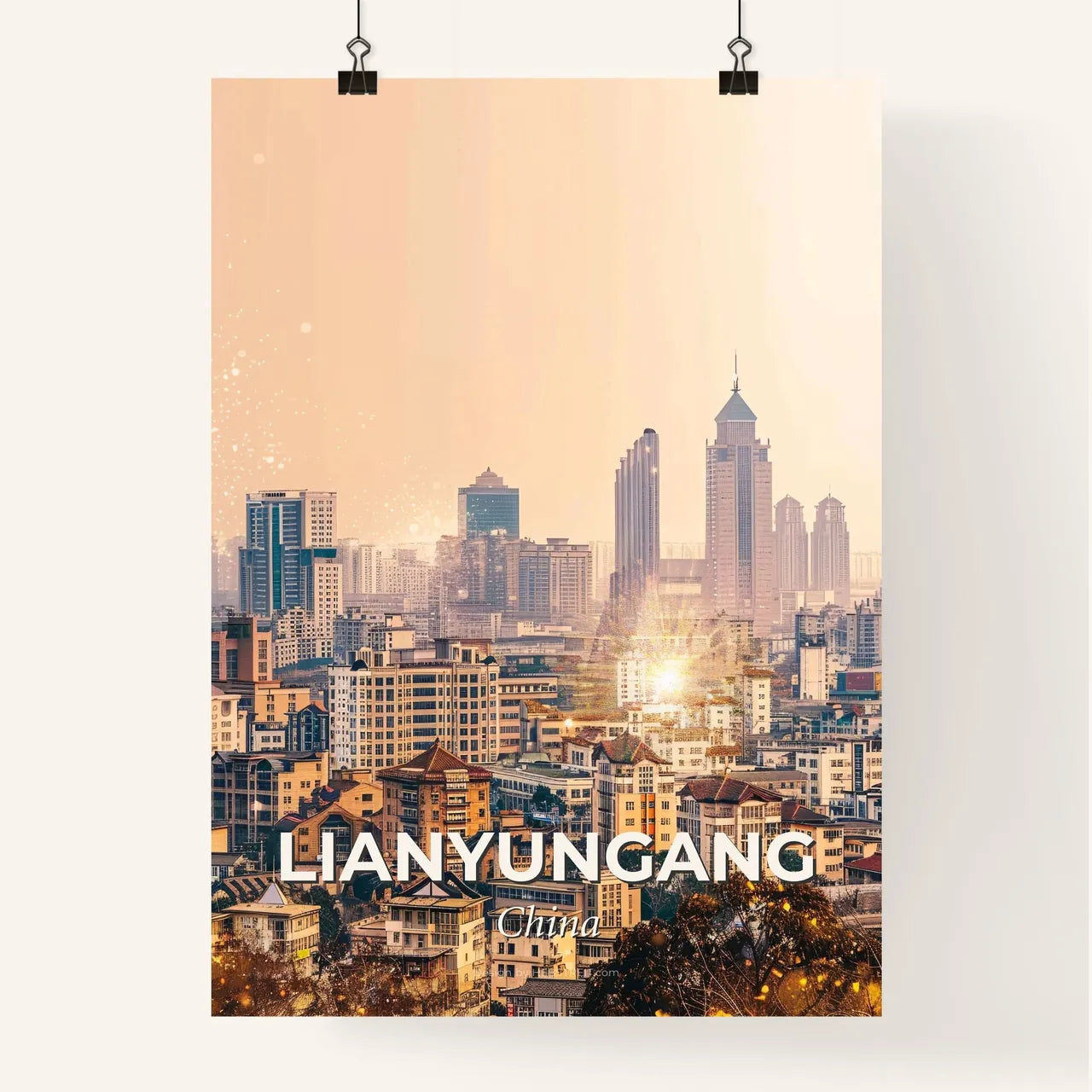 Lianyungang China Skyline Double Exposure Composite Poster