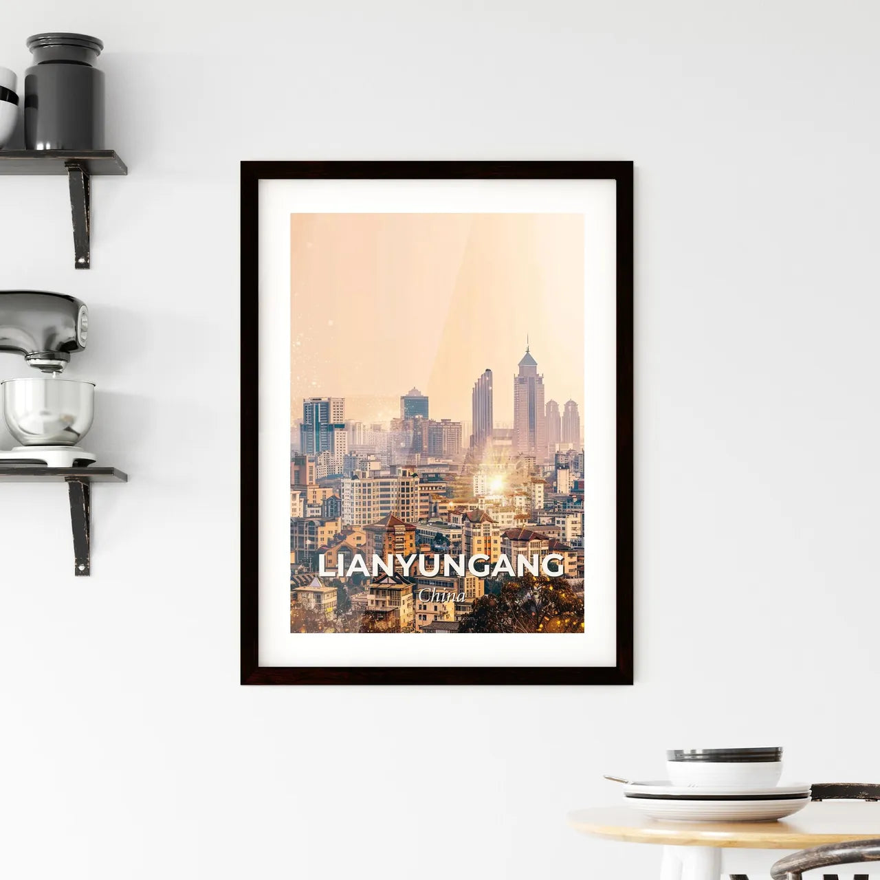 Lianyungang China Skyline Double Exposure Composite Framed Print