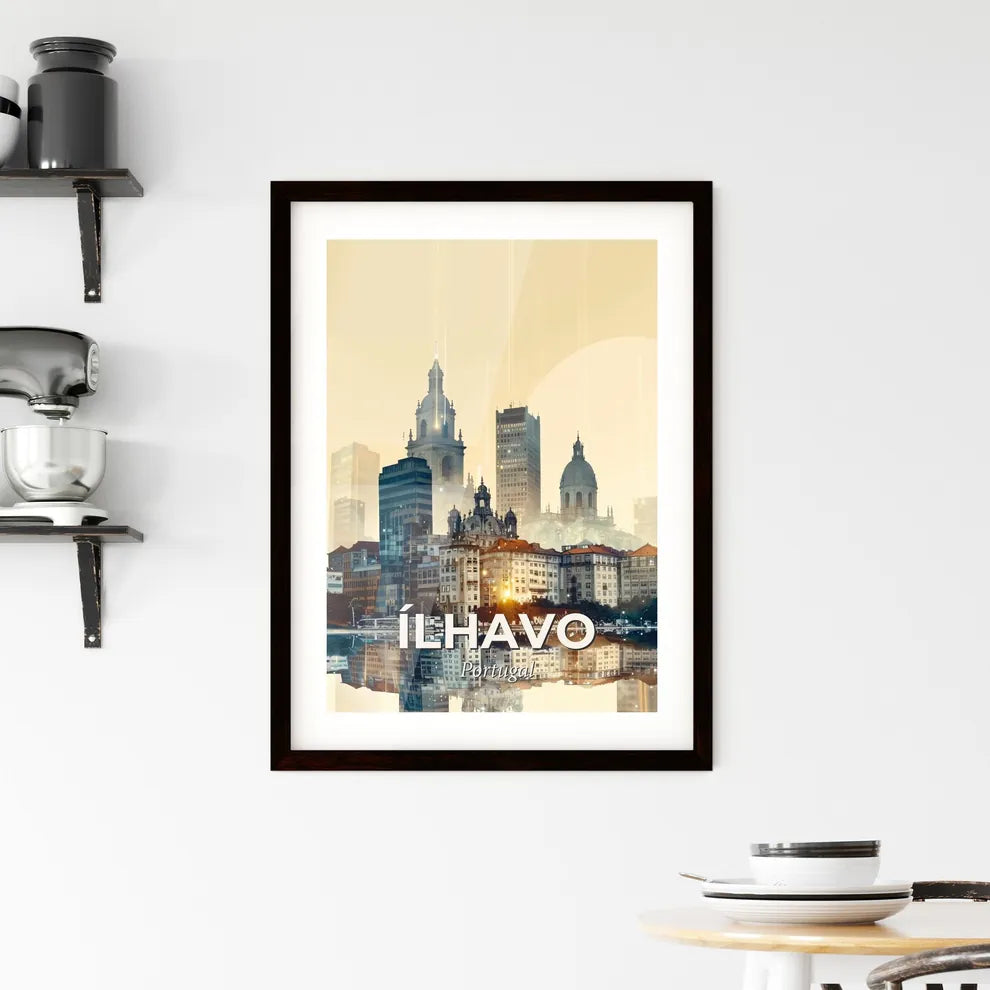 Alcavo City Lights: Double Exposure Skyline Art Framed Print