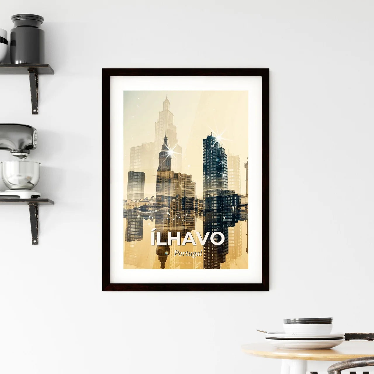 Ãlhavo skyline double exposure poster art Framed Print