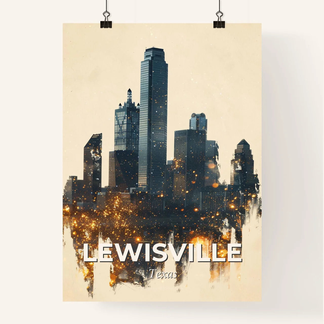 Lewisville Skyline Mosaic of Icons in Local Hues Poster