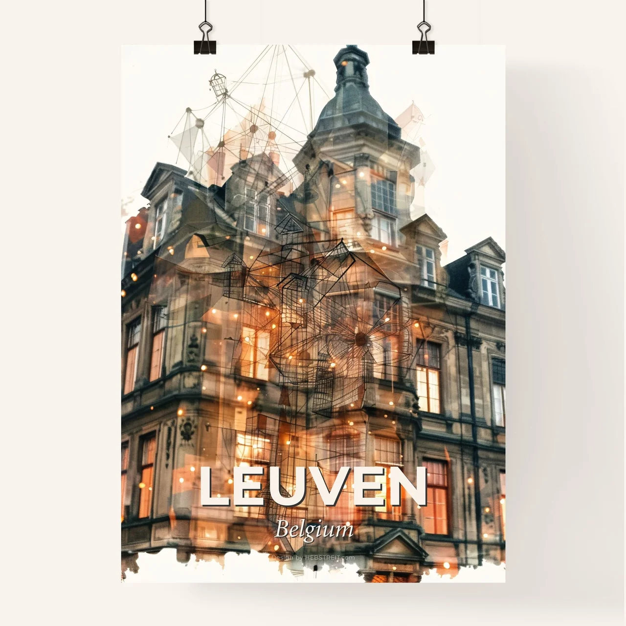 Leuven Skyline Double Exposure Composite Art Poster