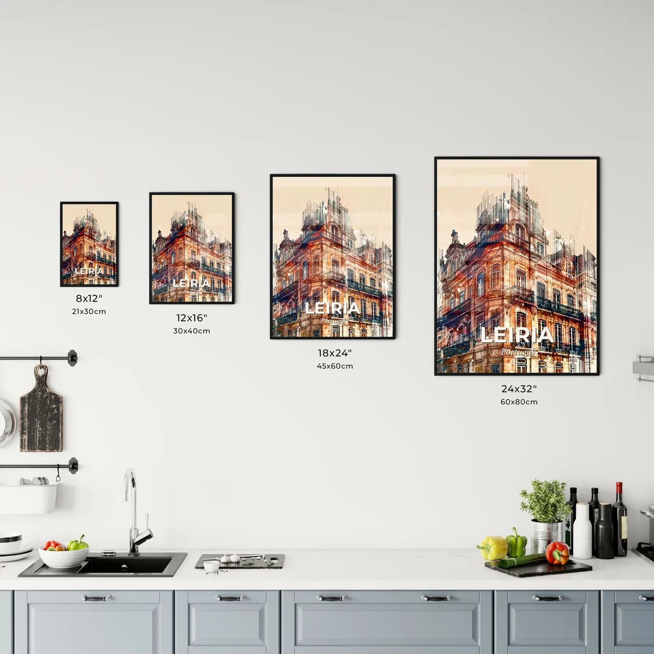 Leiria, Portugal: Double Exposure City Skyline Poster Office Art