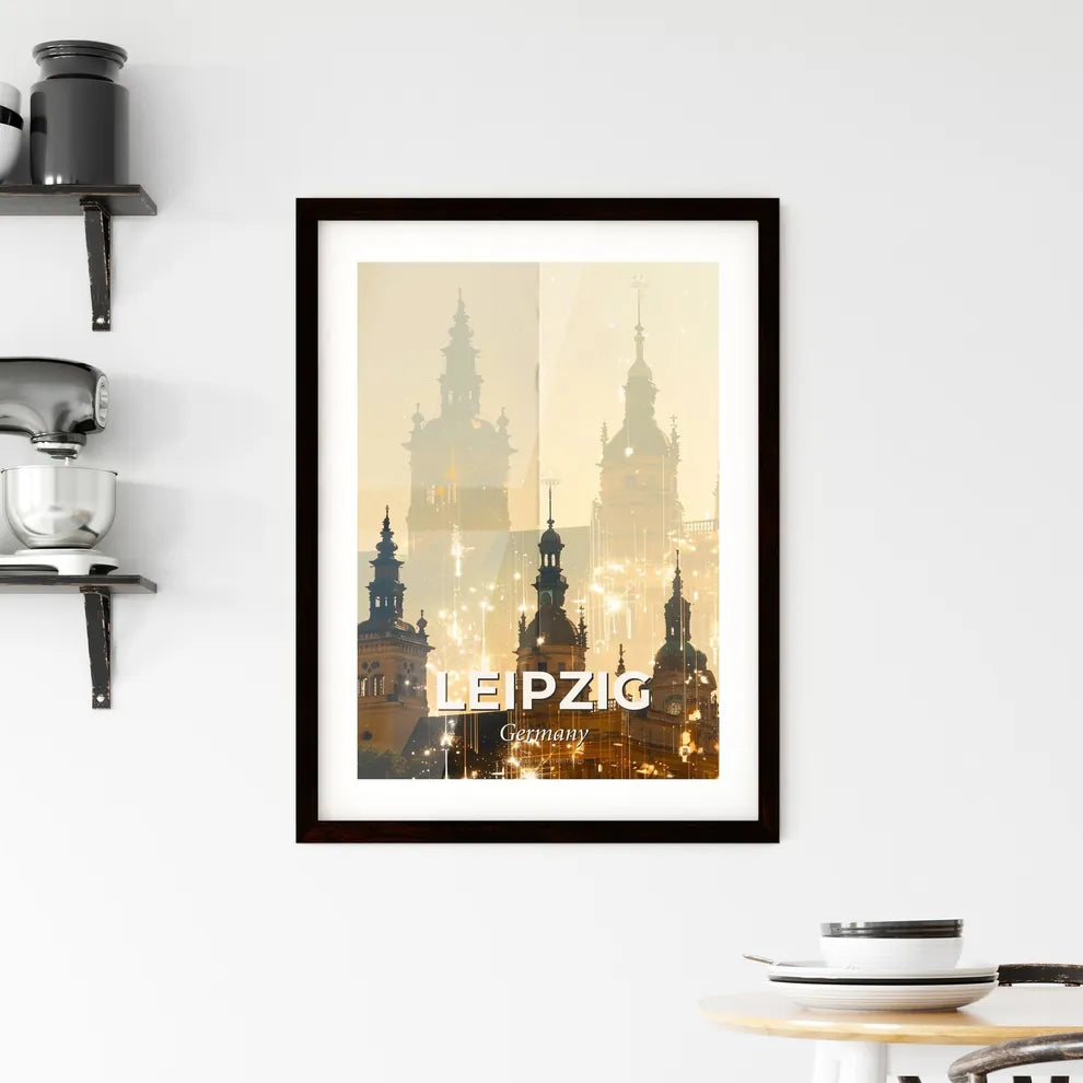 Leipzig City Lightscape Silhouette Poster Art Framed Print
