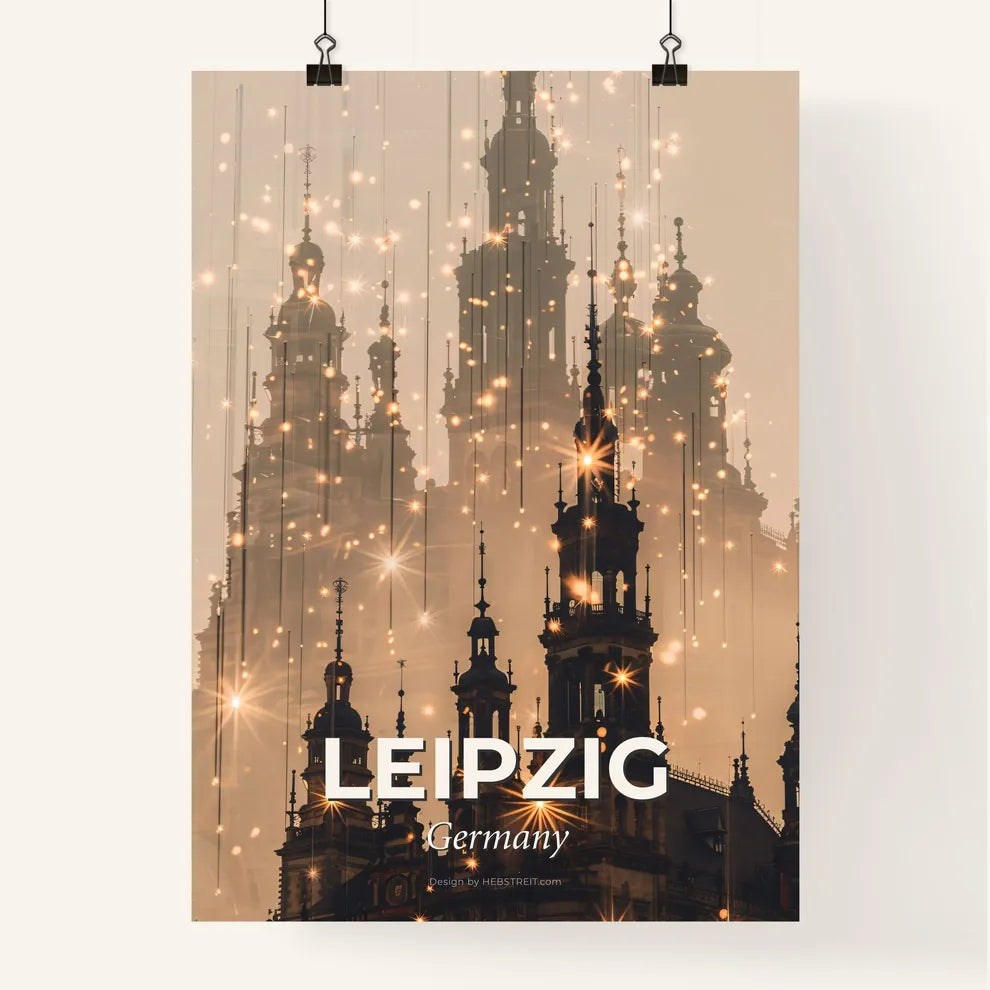 Leipzig City Skyline at Night in Beige Poster