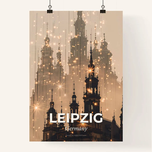 Leipzig City Skyline at Night in Beige Poster