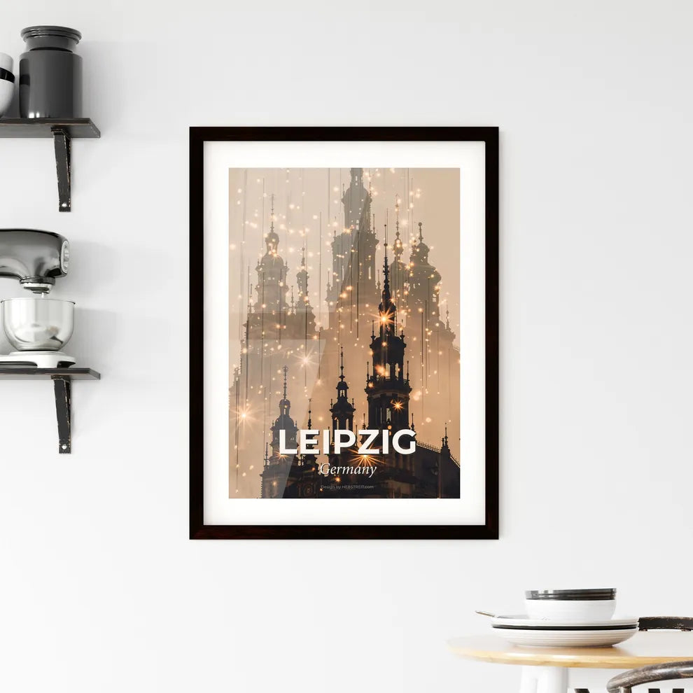 Leipzig City Skyline at Night in Beige Framed Print