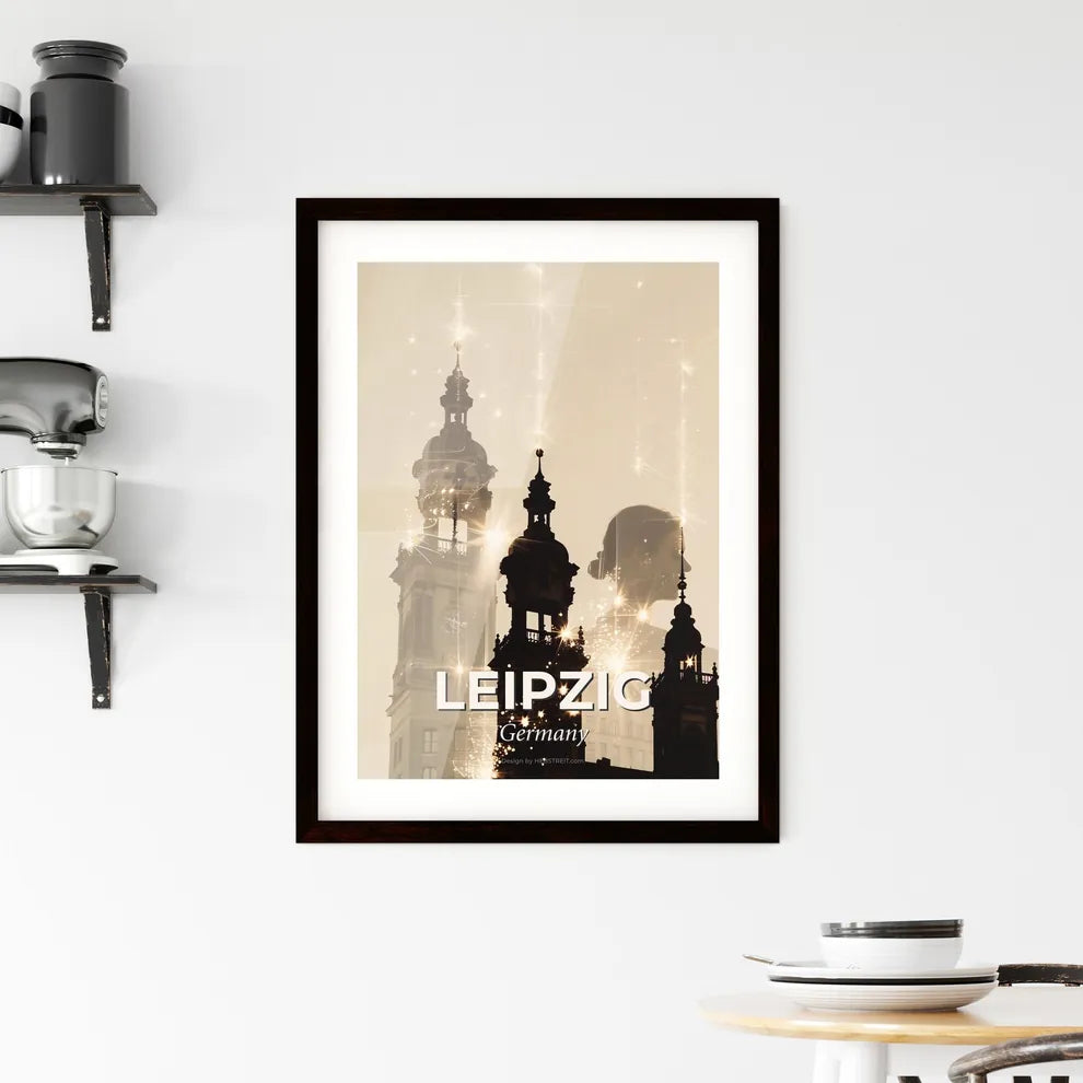 Leipzig: Unique City Skyline Double Exposure Poster Framed Print