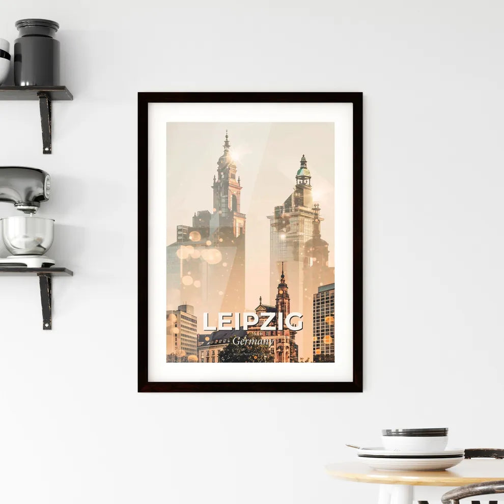 Leipzig City Architectural Skylinescape Paper Art Poster Framed Print