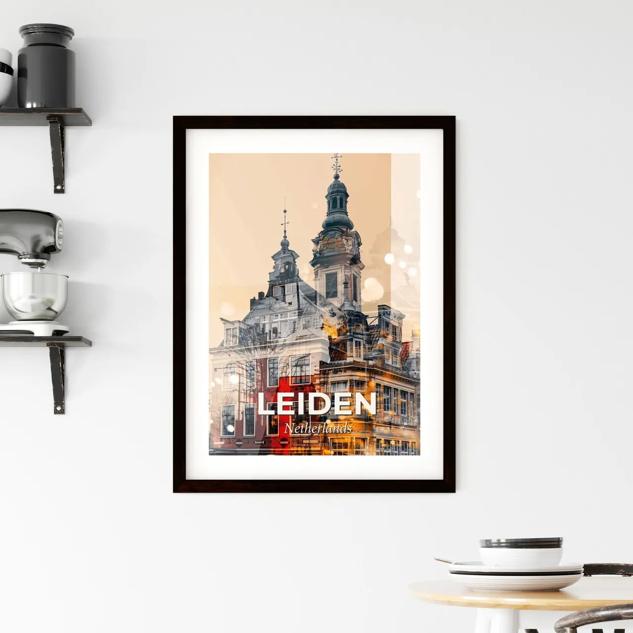 Leiden Skyline Double Exposure Art Poster Framed Print