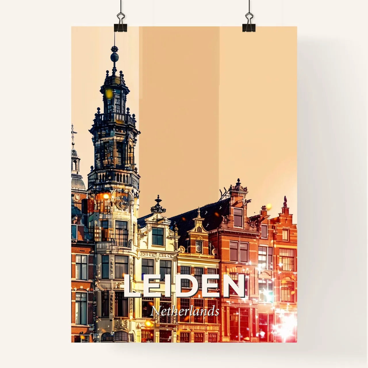Leiden City Skyline Double Exposure Poster Art Poster