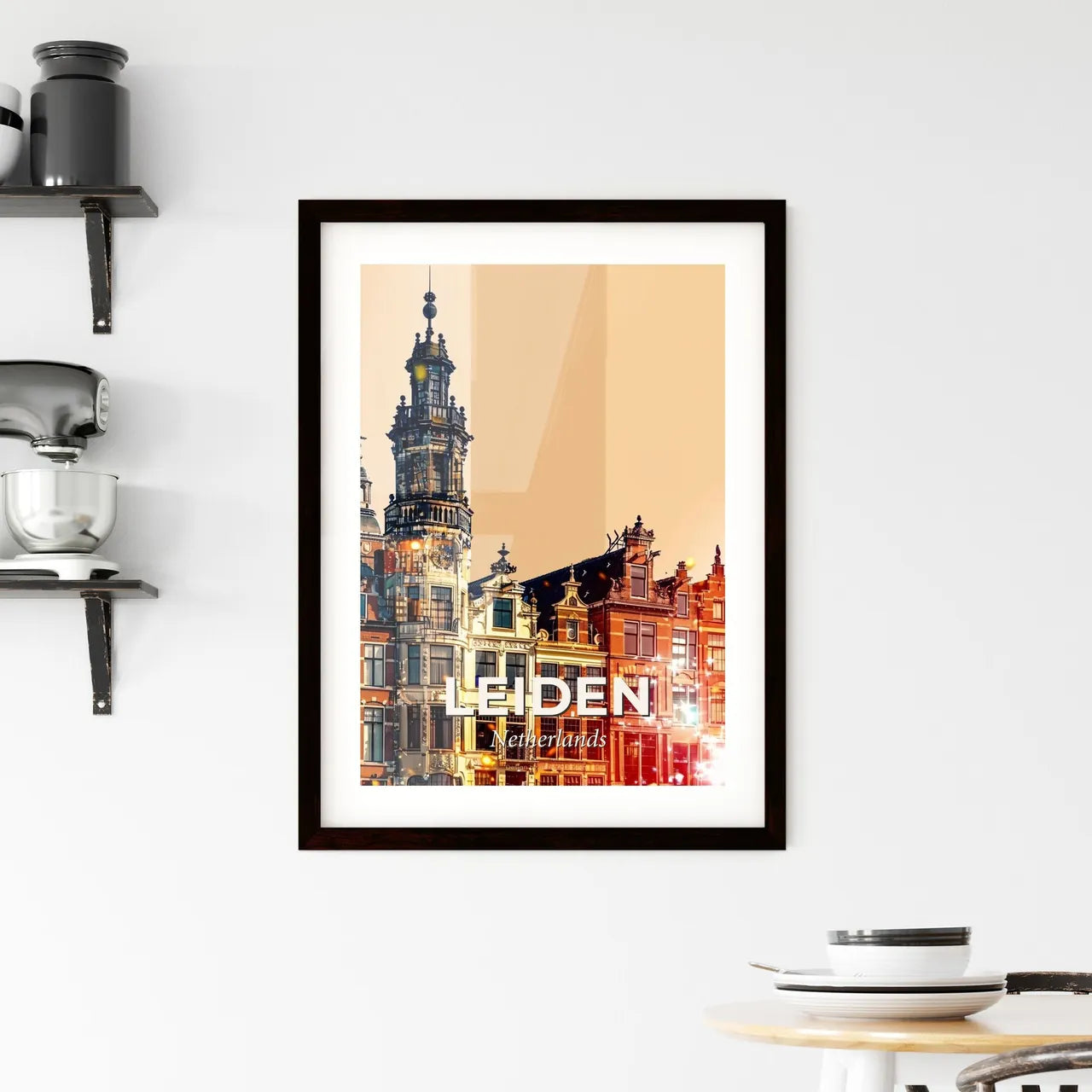 Leiden City Skyline Double Exposure Poster Art Framed Print