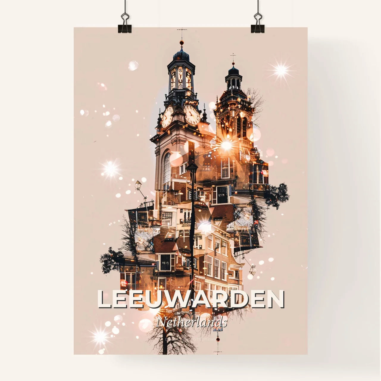 Leeuwarden Skyline Double Exposure Poster Art Poster
