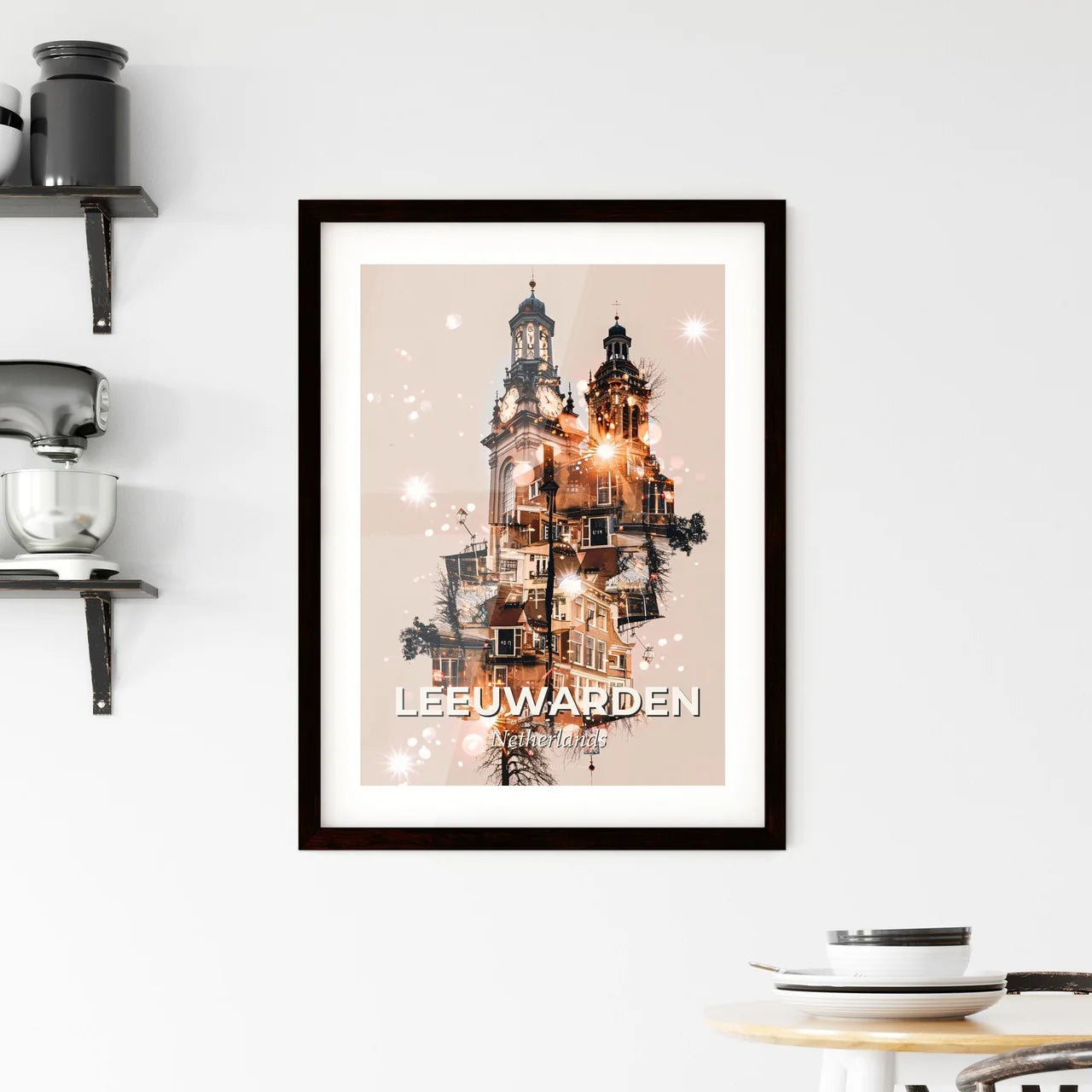 Leeuwarden Skyline Double Exposure Poster Art Framed Print