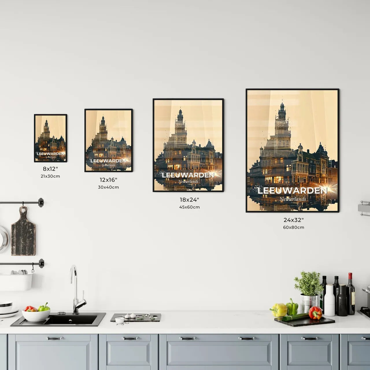 Leeuwarden City Architecture Skyline Art Collage Beige Sparkle Office Art