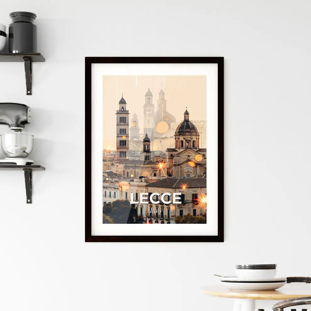 Lecce Italy Cityscape Art Deco Poster with Sparkles Framed Print