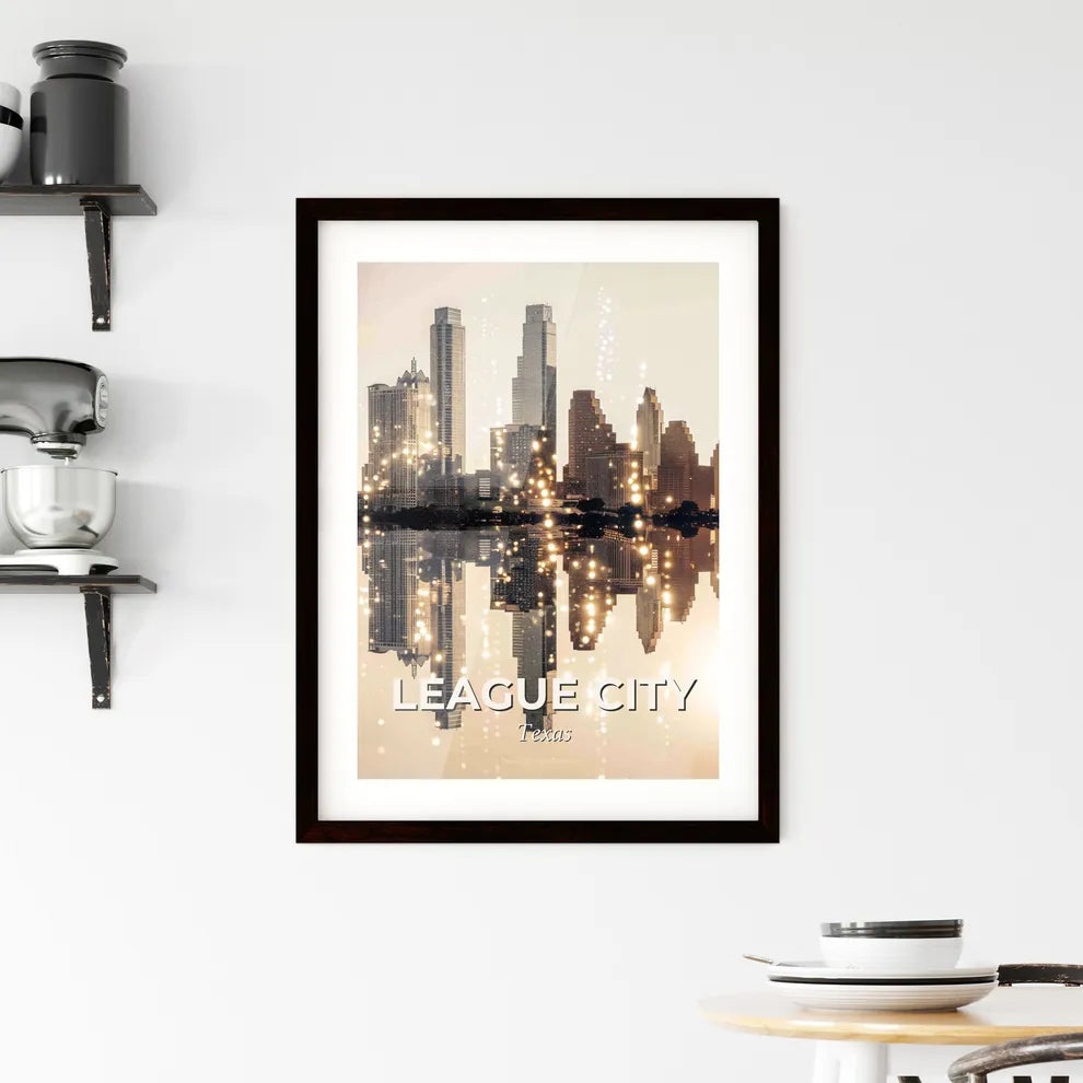 League City Skyline Double Exposure Poster Art Framed Print