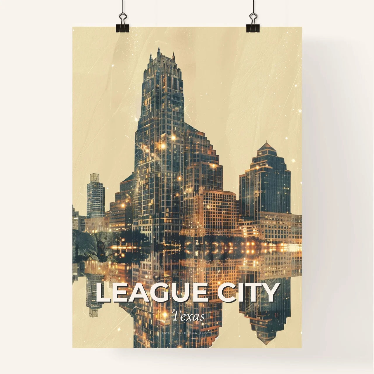 League City Skyline Composite Artwork Poster
