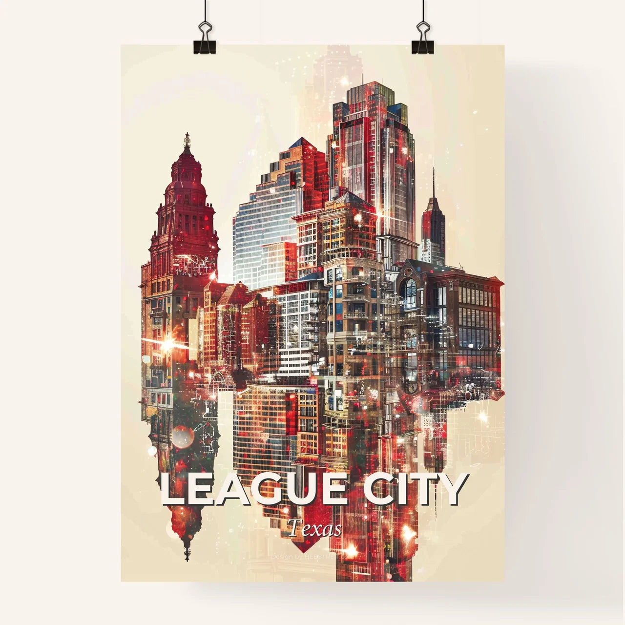 League City Texas Double Exposure Poster Art Skyline Icons Poster