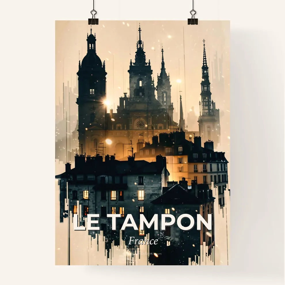 Le Tampon Skyline Silhouette Art Poster Bright Beige Poster