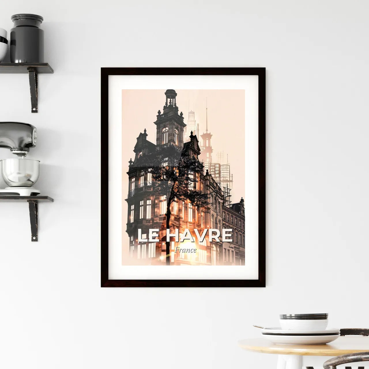 Le Havre Cityscape Double Exposure Skyline Poster Framed Print