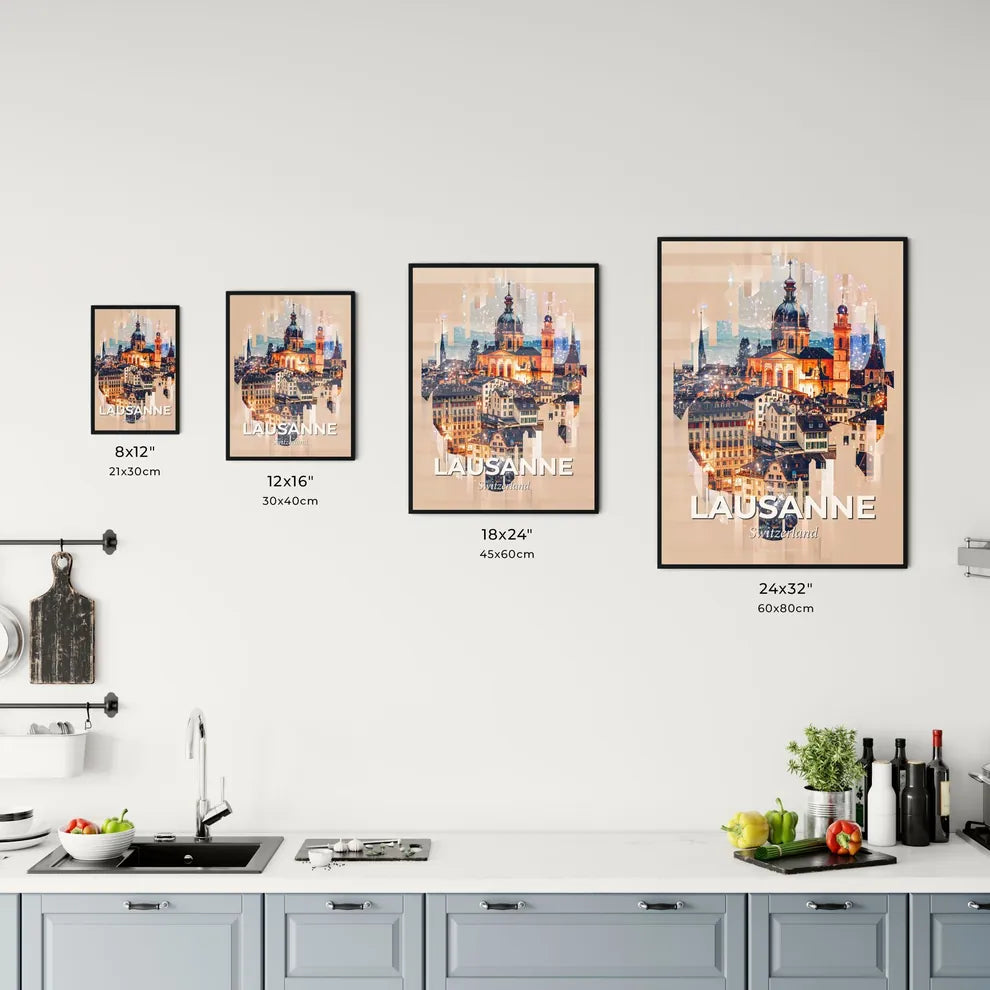 Lausanne Cityscape Skyline Composite Artwork Poster Office Art
