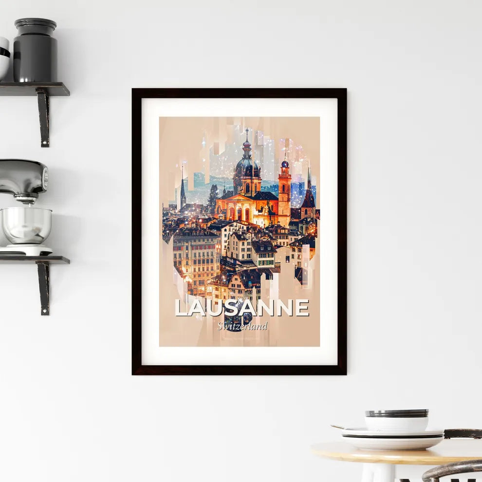 Lausanne Cityscape Skyline Composite Artwork Poster Framed Print
